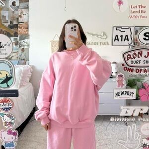 Pink ACTA x Halle Sands sweat set crewneck + matching sweatpants